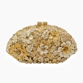 Luxury oval gold clutch bag with hollow flower patterns and sparkling crystals - Bright Gold 3D Metal Floral Style (72)