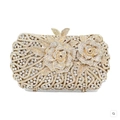 Golden hollow clutch bag with encrusted rhinestones and rose floral embellishments - Golden Hollow 3D Rose Full Rhinestone Style (75)