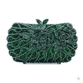 Green crystal evening clutch bag with emerald rhinestones and rose floral pattern - Emerald Rose Floral Full Rhinestone Style (74)