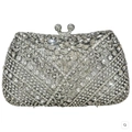 Elegant rectangular evening clutch bag featuring silver rhinestones and polished metal frame - Silver Full Rhinestone Hard Shell Square Style (73)