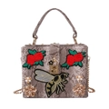 Snakeskin printed handbag with embroidered bee, rose pattern and pearl floral accents - 699A-1 Bee Style / Khaki Grey