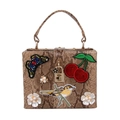 Sac à main en serpent marron avec broderies d'oiseaux et détails de fleurs en perles - Style Oiseau-Camel (699A-3)