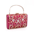 Exquisite gold hollow floral evening clutch bag with sparkling rhinestones in rose red - Rose Red