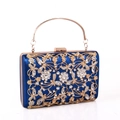 Luxurious navy blue evening clutch with golden filigree and sparkling rhinestones - Blue