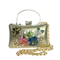 Pochette da sera floreale fatta a mano con paillettes, perle e motivo ape di cristallo - Oro