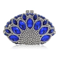 Navy blue crystal evening clutch bag with marquise gems and silver metal frame - Sapphire Blue