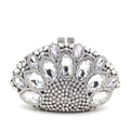 Elegant rhinestone evening clutch featuring marquise crystal pattern and silver metal frame - Silver