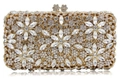 Elegante borsa da sera con strass, motivo floreale in cristallo e cornice dorata - Oro
