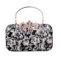 Elegante bolso de fiesta con estampado floral, asa de oro rosa y cierre floral de strass - gris oscuro