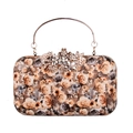 Detail of vintage rose floral print and gold metal handle with crystal flower clasp - Champagne