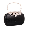 Detalle de bolso de noche en cuero PU negro con asa metálica dorada e incrustaciones - Negro