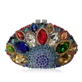 Luxury oval clutch bag encrusted with vibrant colorful rhinestones and crystals - Gold Blue