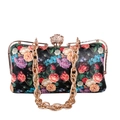Elegant floral evening clutch bag with rose pattern and gold chain strap for women - Black