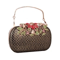 Elegante pochette da sera con motivo a quadri oro-nero e chiusura a fiori di strass - Oro
