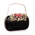 Bolso de noche elegante en cuero PU negro con flores de diamantes y asa dorada de lujo - Negro