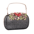 Elegante borsa a mano con motivo a scacchi e decorazione floreale in strass colorati - Argento