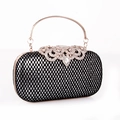 Elegante pochette da sera a scacchi con manico in cristallo e chiusura in strass - Argento