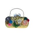 Pochette da sera dorata con fiori di raso, perle e manico a fiocco di cristallo - Oro