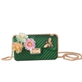 Detail van de groene jelly crossbody tas met V-textuur en pailletten bloemen en bijen - Groen