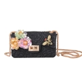 Detail of embossed floral silicone bag featuring laser flowers and a gold bee accent - Black