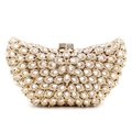 Bolso de noche de lujo en metal dorado con pedrería de cristal y diseño floral - Dorado Circonita Blanca