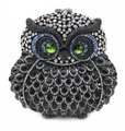 Exquisite owl evening bag with black and emerald green crystals in a hollow metal design - Black