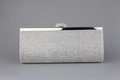 Pochette da sera in argento con strass e montatura rettangolare rigida in cristallo - Chiusura a Fiocco con Strass / Argento