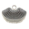 Detailed view of luxury evening clutch featuring black water diamonds and crystal tassels - Black
