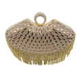 Champagne gold evening clutch with geometric rhinestones and long metallic tassels - Gold