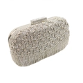 Detail der silbernen Rosenverzierung und Strassfransen der eleganten Abendtasche - Silber