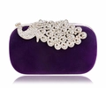 Luxury peacock evening clutch bag with purple velvet and sparkling crystals - Purple (White Diamonds)