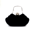 Elegant black velvet wave-shaped evening clutch bag with golden handle and diamond clasp - Black