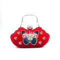 Rote Samt-Abendtasche mit Schmetterlingsstickerei und perlenbesetztem Griff - Rot