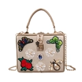 Champagne evening clutch bag with butterfly embroidery, pearl flowers and jewelry details - Gold