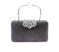 Elegante borsa da sera nera con chiusura a fiore di cristallo e manico in metallo - Nero