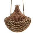 Pochette de soirée en forme d'éventail avec strass champagne et bandoulière - Doré
