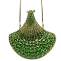 Vue détaillée d'une pochette soirée verte avec strass en forme d'éventail et chaîne - vert olive