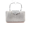 Elegante borsa da sera argentata con strass scintillanti e chiusura in cristallo - Bianco
