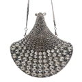 Pochette de soirée argentée en forme de coquille avec strass brillants et chaîne - Argenté