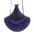 Fan-shaped evening clutch bag with purple rhinestones and silver chain strap - Purple