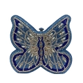 Detailed close-up of blue and silver rhinestones on a butterfly-shaped clutch bag - Light Blue