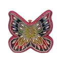 Detailed front view of butterfly clutch bag with rainbow rhinestones and pearl accents - Multicolor
