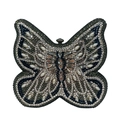 Detailed view of butterfly evening clutch encrusted with grey rhinestones and pearls - Dark Gray