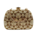Funkelnde champagner-goldene Strass-Clutch mit geometrischem Muster und Metall-Schulterkette - Gold
