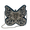 Exquisite butterfly clutch bag with blue crystals, faux pearls and silver chain strap - Dark Blue