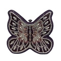 Macro detail of high-end butterfly clutch bag with deep purple and silver rhinestones - Purple