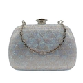 Elegante silberne Clutch mit Strasssteinen, Metallkette und Juwelenverschluss - Silber