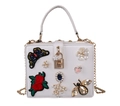 White butterfly embroidered box evening bag with pearl floral and bee jewel details - White