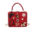 Elegant red box evening bag featuring butterfly embroidery and floral jewel embellishments - Red