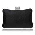 Close-up of black glitter evening bag featuring a rhinestone-encrusted metal clasp detail - Matte Phantom Black